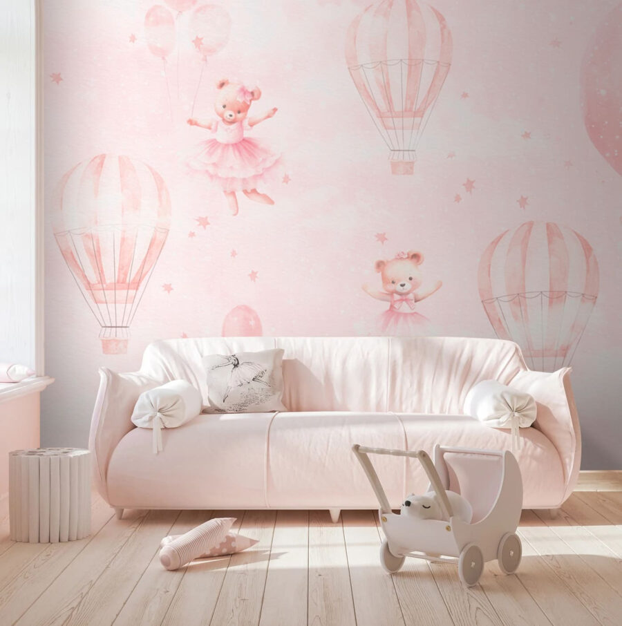 Uno sfondo rosa con orsetti e mongolfiere Uno sfondo rosa con orsetti e mongolfiere