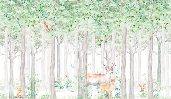 Un dipinto di animali in una foresta Un dipinto di animali in una foresta