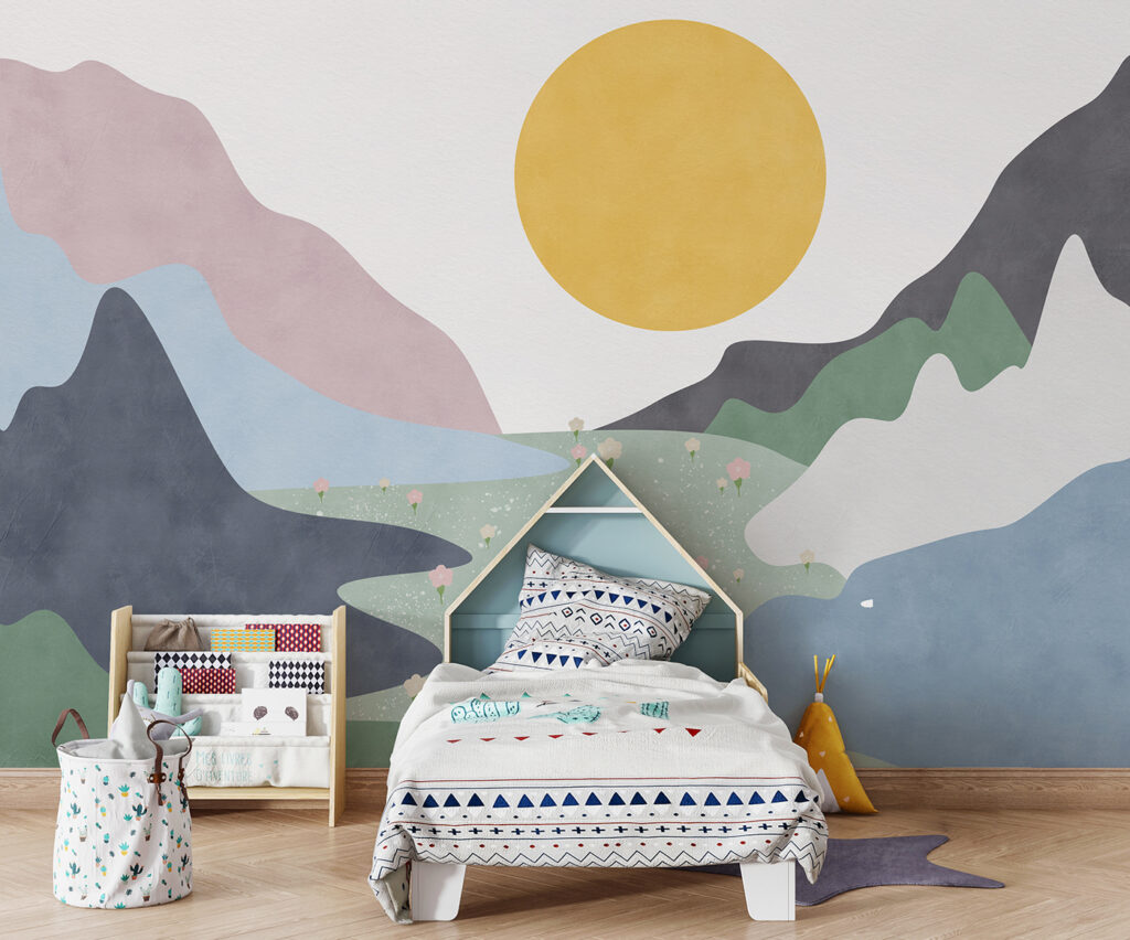 A landscape with mountains and flowers