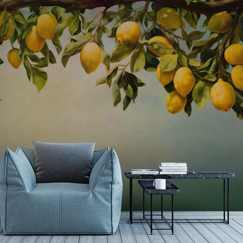 Quadro Su Tela Con Albero Di Limoni - Decorazione Da Parete Botanica Per Cucina - 30x30 Cm Con Gancio Incluso