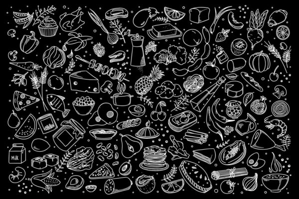 Un disegno in bianco e nero di cibo Un disegno in bianco e nero di cibo