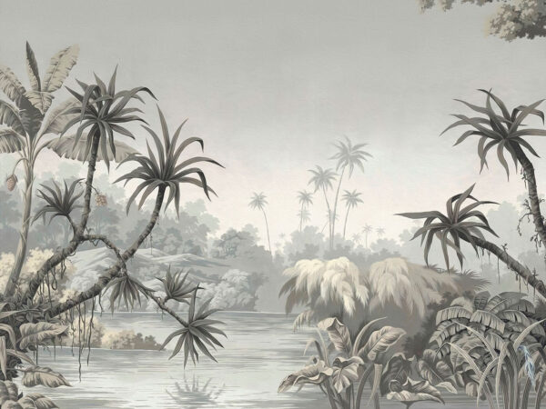 Una carta da parati con fiume e alberi Una carta da parati con fiume e alberi
