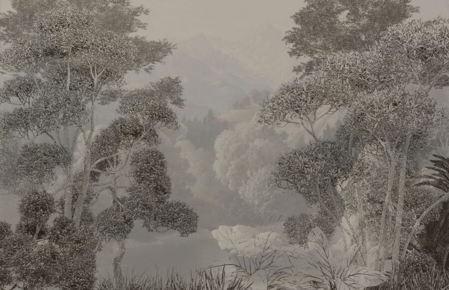 Un paesaggio con alberi e montagne Un paesaggio con alberi e montagne