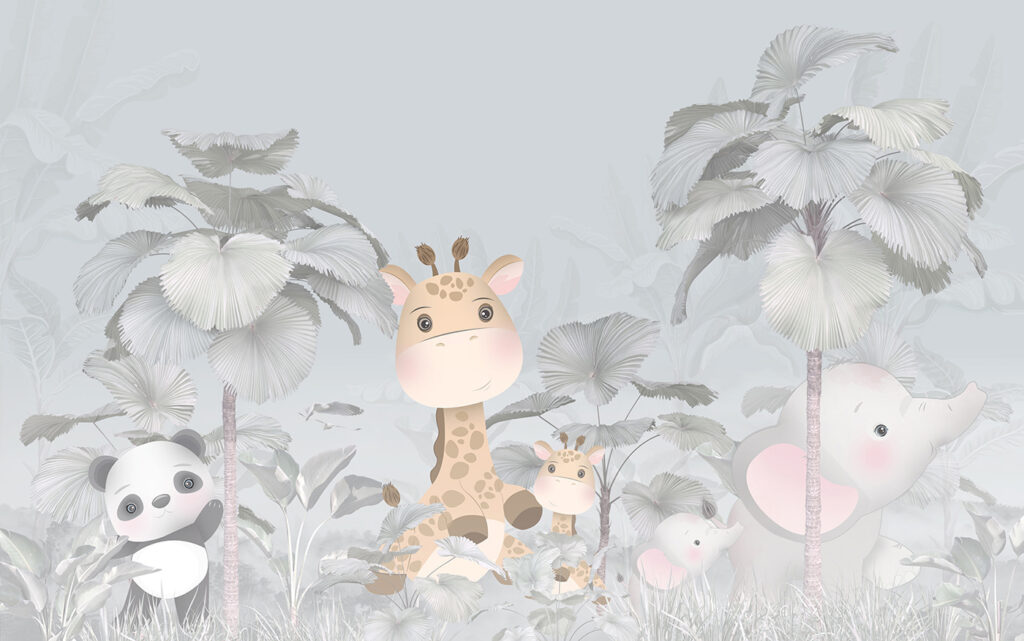Una giraffa e un elefante in una foresta Una giraffa e un elefante in una foresta