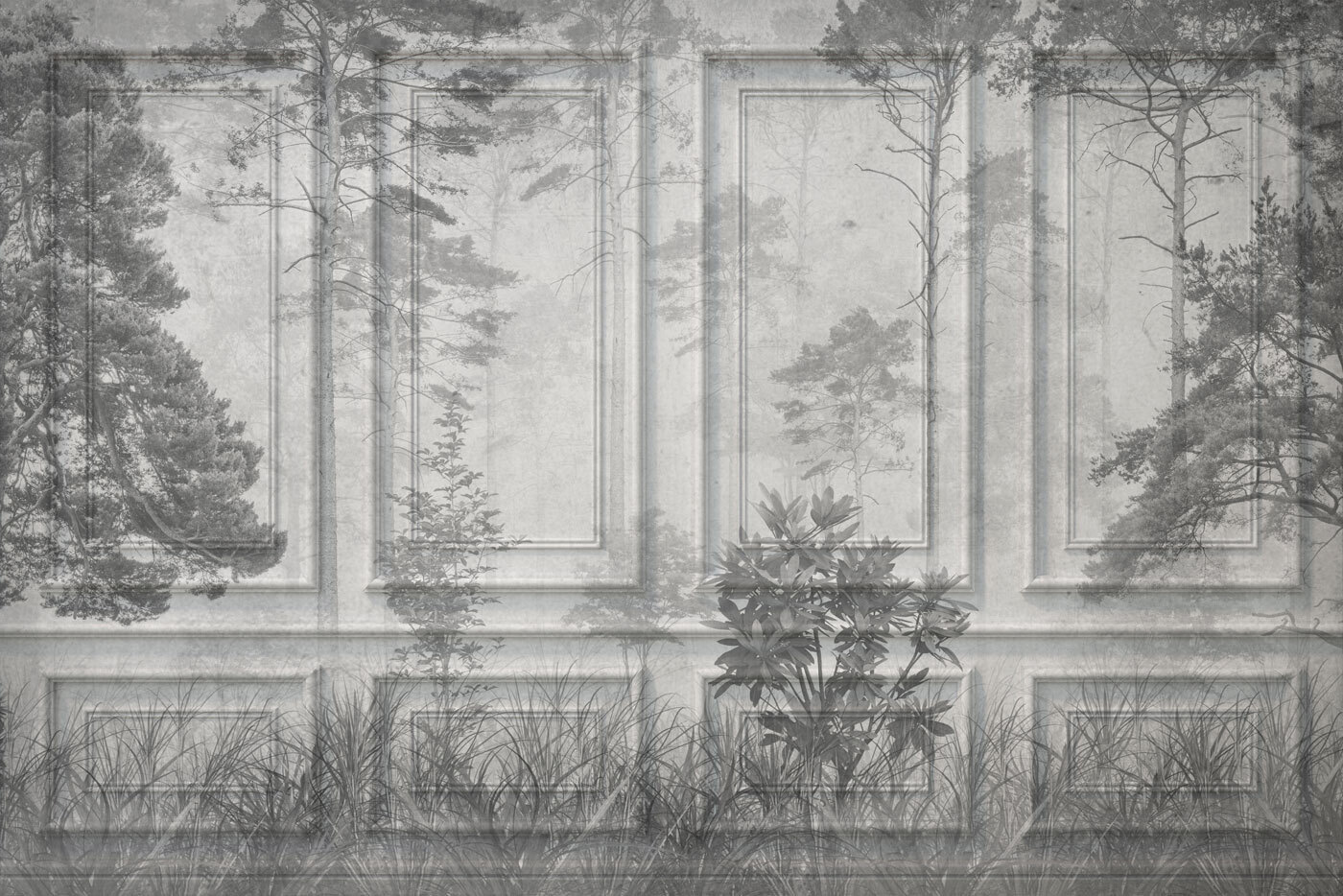 Wall with trees and grass