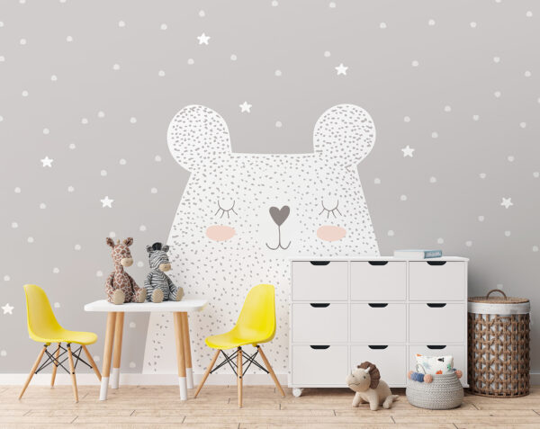 Un orso bianco con puntini e stelle Un orso bianco con puntini e stelle