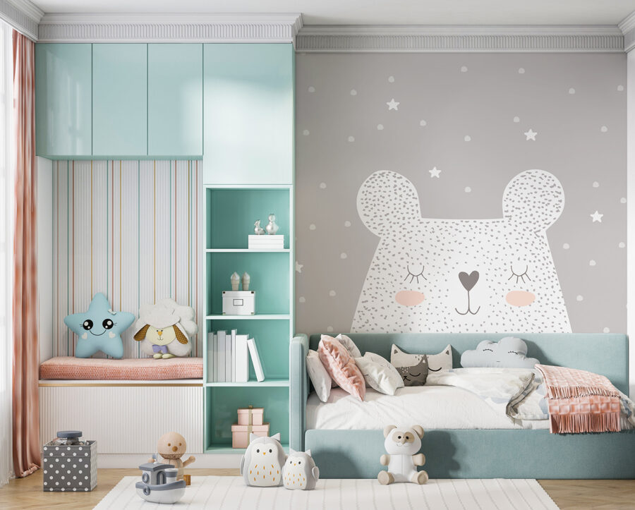 Un orso bianco con puntini e stelle Un orso bianco con puntini e stelle