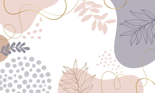 Sfondo bianco con forme e foglie rosa e blu e viola Sfondo bianco con forme e foglie rosa e blu e viola