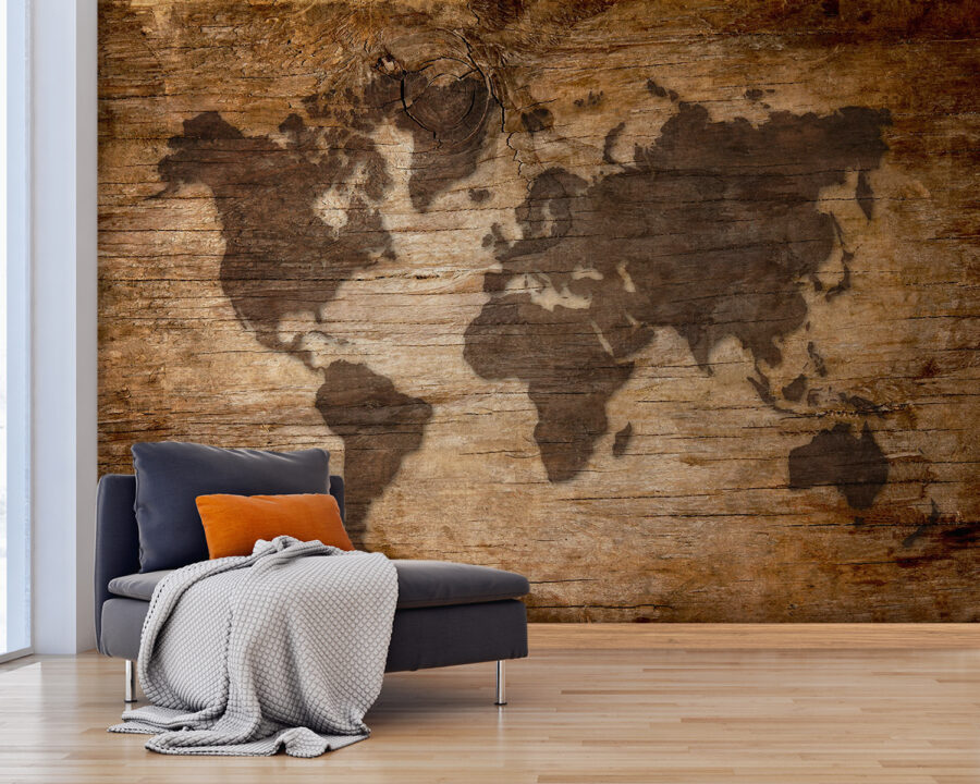 Mappa del mondo su una superficie di legno