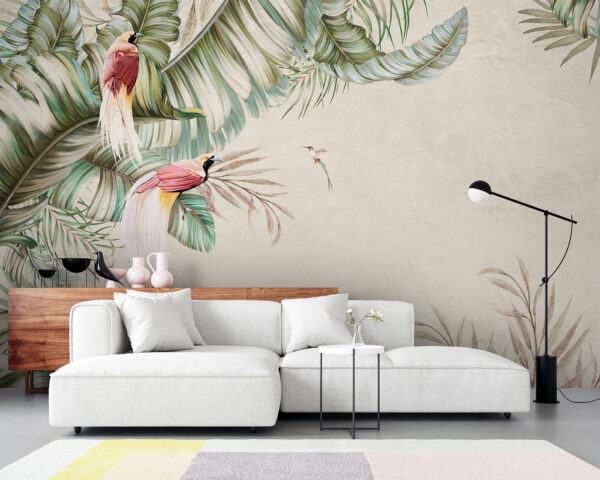 Scena tropicale con uccelli vivaci. Scena tropicale con uccelli vivaci.