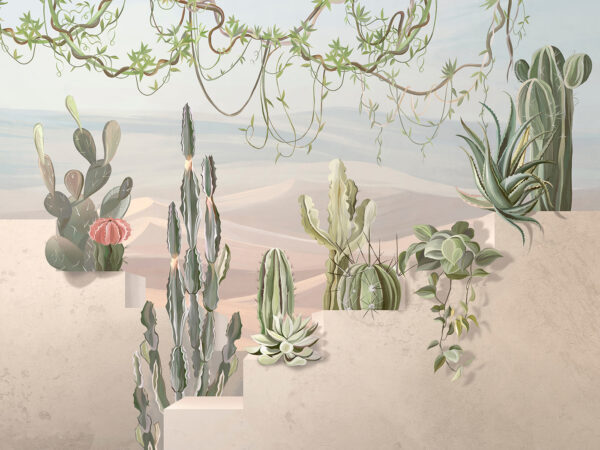 Murale con cactus e piante grasse Murale con cactus e piante grasse