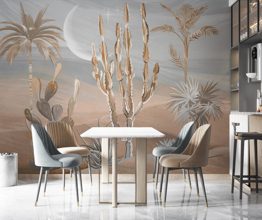 Paesaggio desertico con cactus e palme