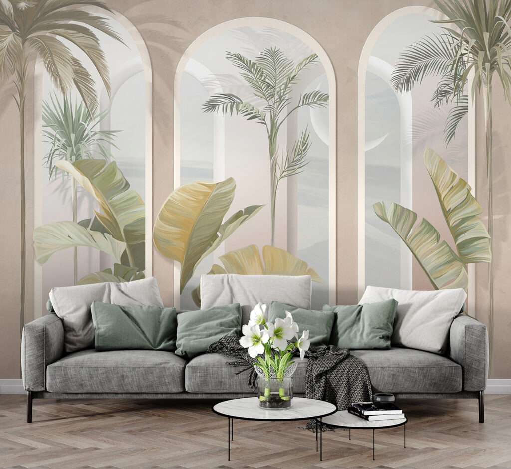 Wall mural of a room with palm trees Wall mural of a room with palm trees
