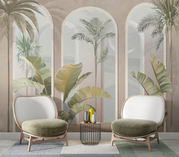 Wall mural of a room with palm trees Wall mural of a room with palm trees