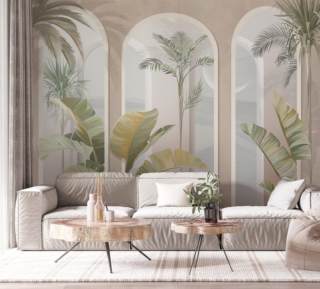 Wall mural of a room with palm trees Wall mural of a room with palm trees