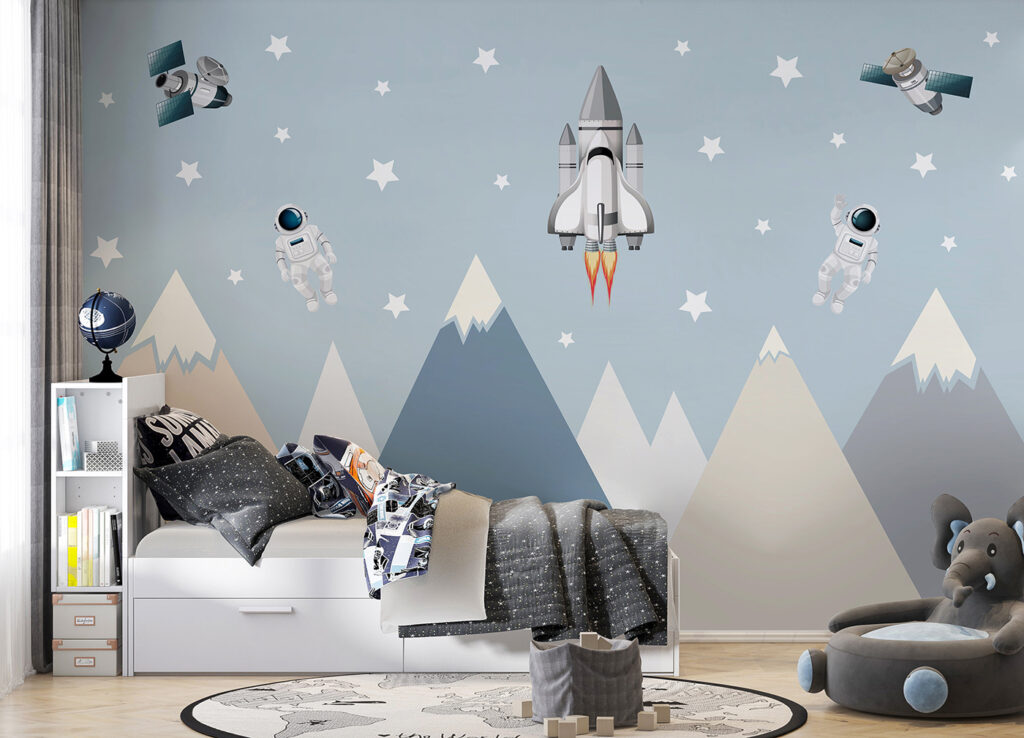 Space shuttle and astronaut in the sky