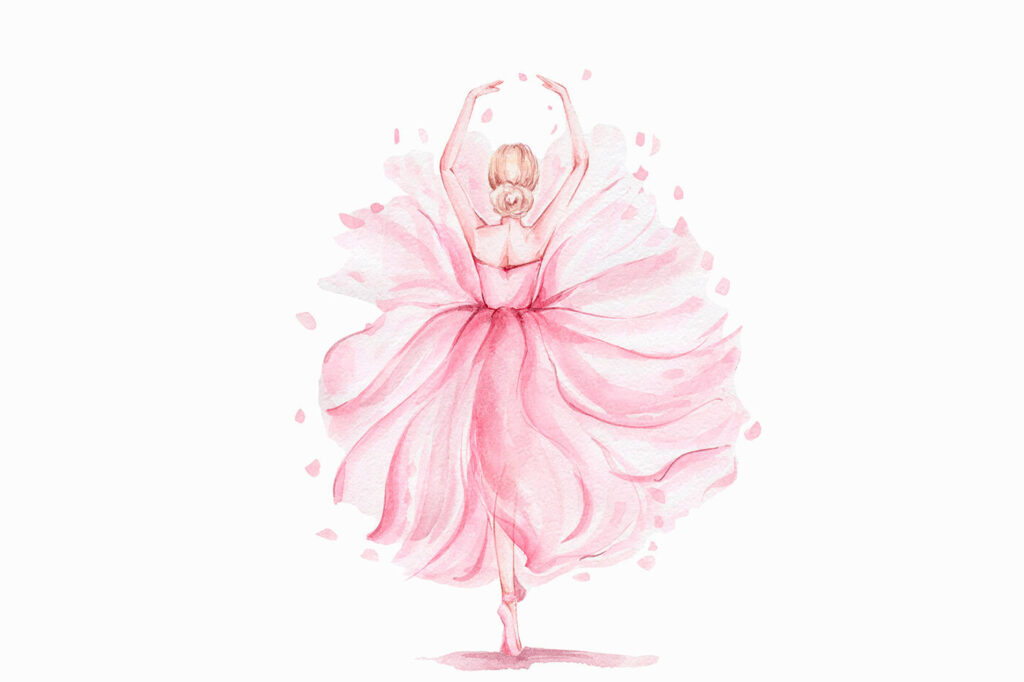 Acquerello di una donna in abito rosa Acquerello di una donna in abito rosa