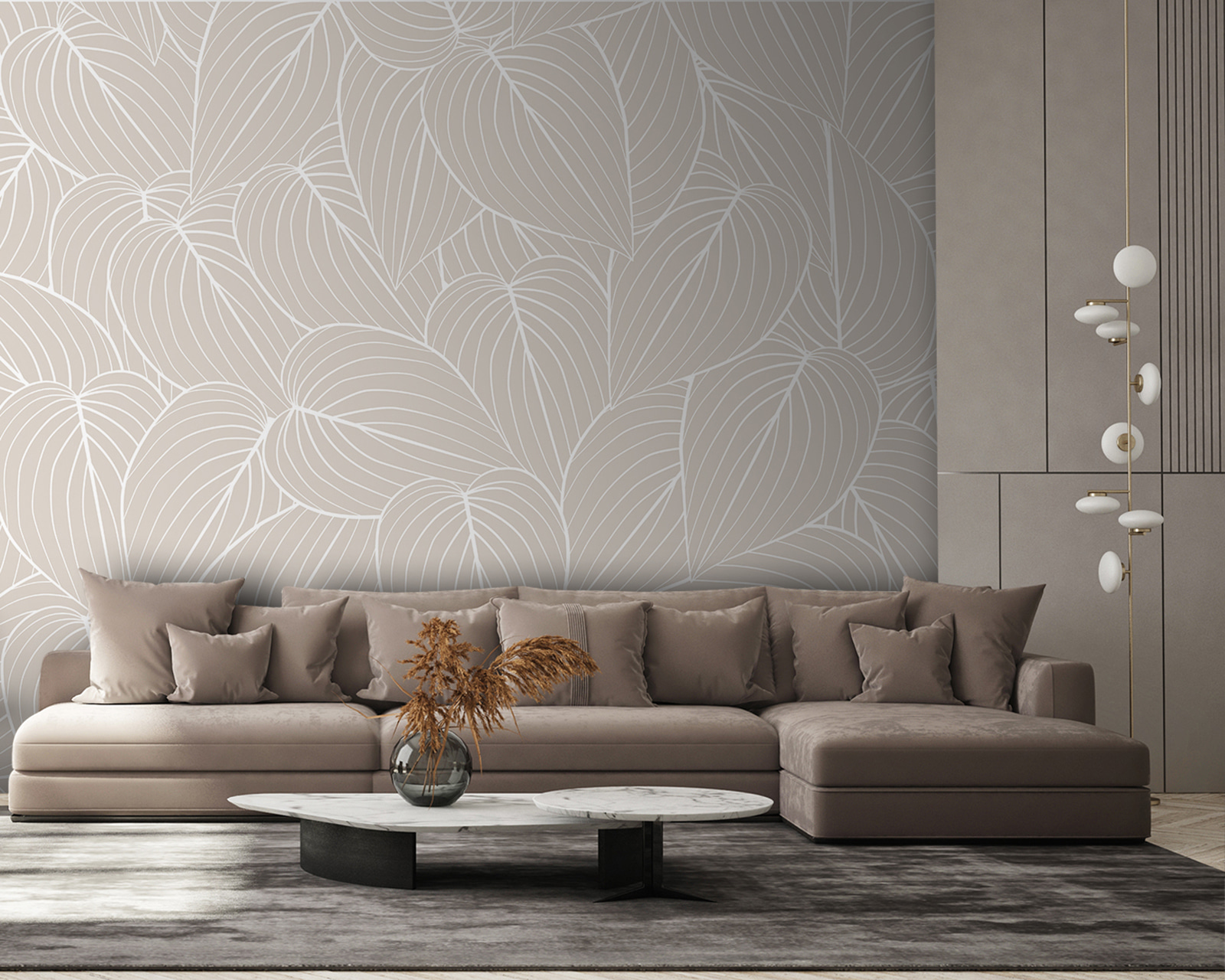 Pattern of leaves on a beige background