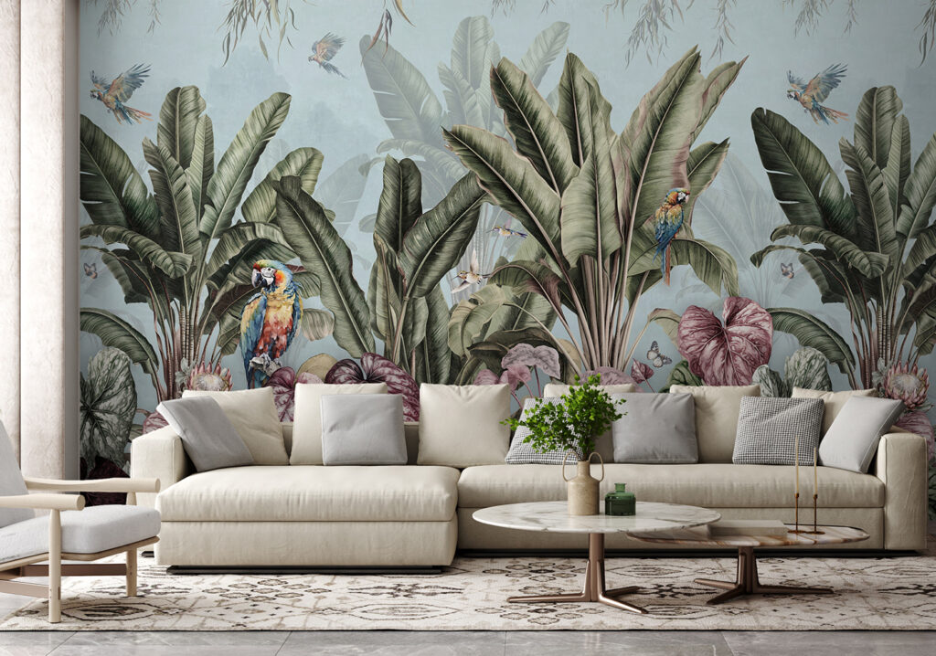 u96259pig2 1024x718 - Carta da parati con piante e uccelli tropicali - tegory
