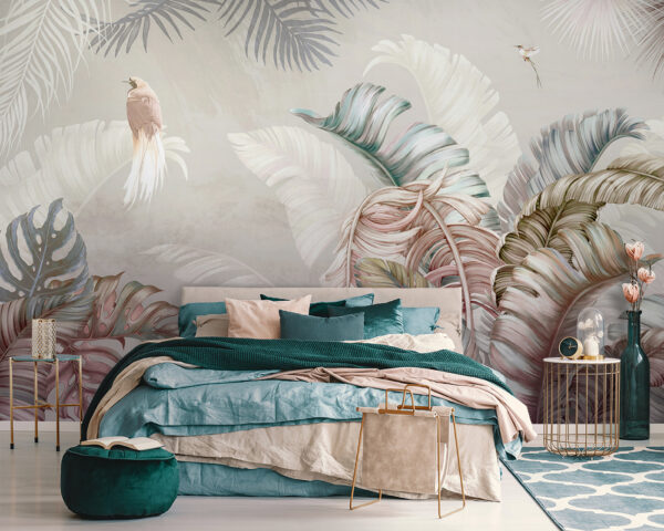 Fogliame tropicale con delicati uccelli. Fogliame tropicale con delicati uccelli.