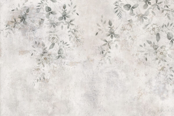 Parete bianca con foglie e fiori Parete bianca con foglie e fiori
