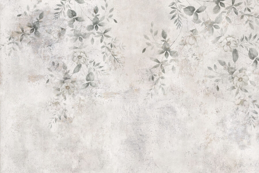 Carta da parati Parete bianca con foglie e fiori - immagine 5