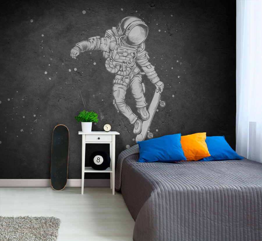 Disegno di un astronauta su uno skateboard Disegno di un astronauta su uno skateboard