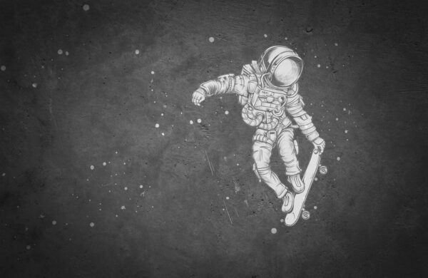 Disegno di un astronauta su uno skateboard Disegno di un astronauta su uno skateboard