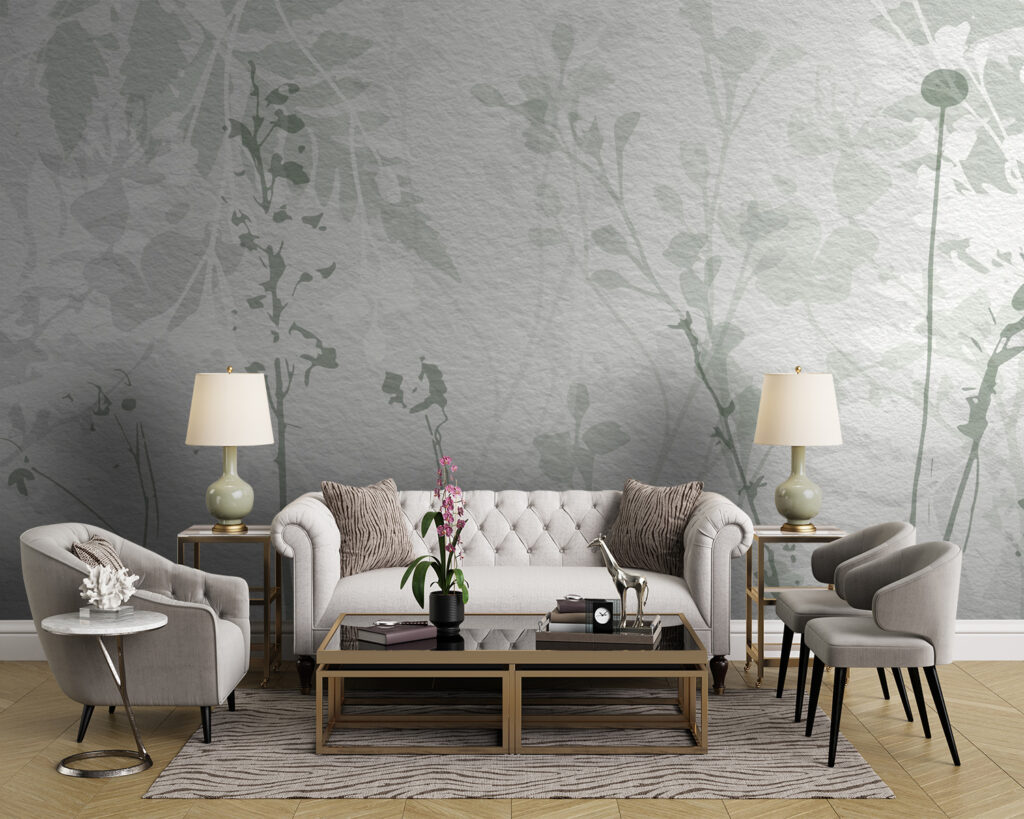 White wall with green leaves