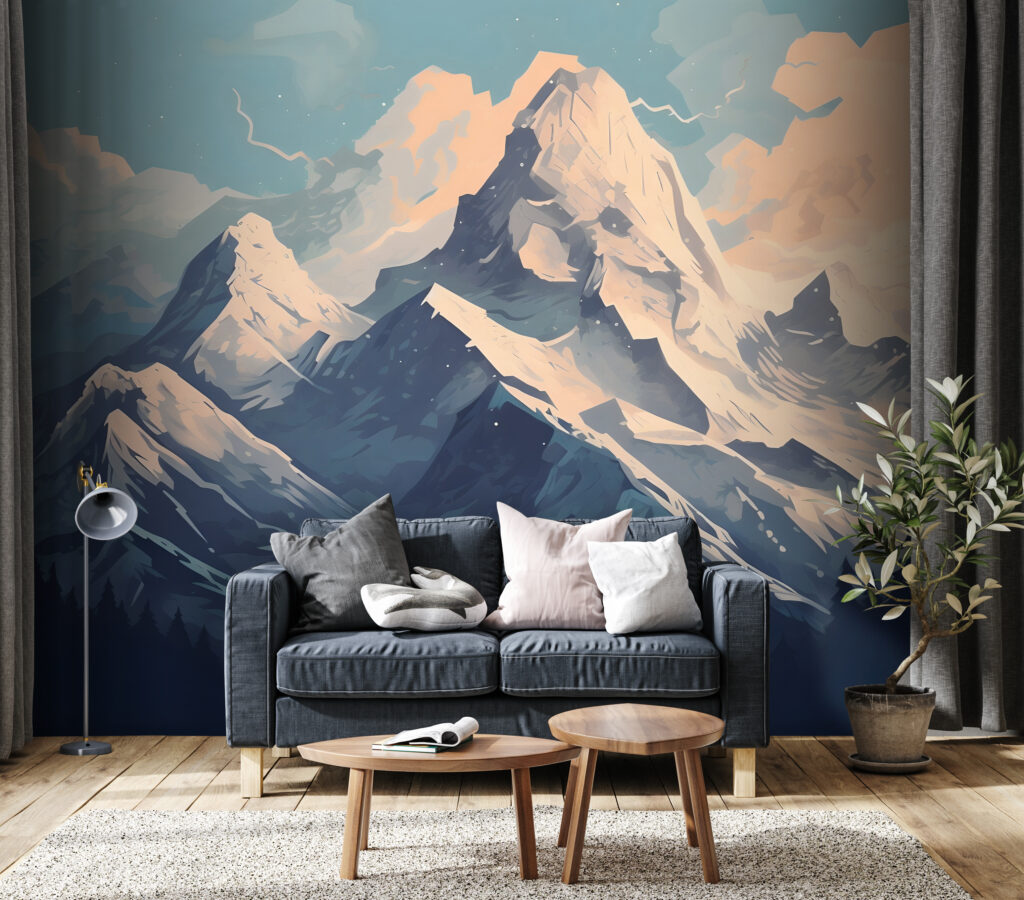 Mountain range with trees and clouds Mountain range with trees and clouds