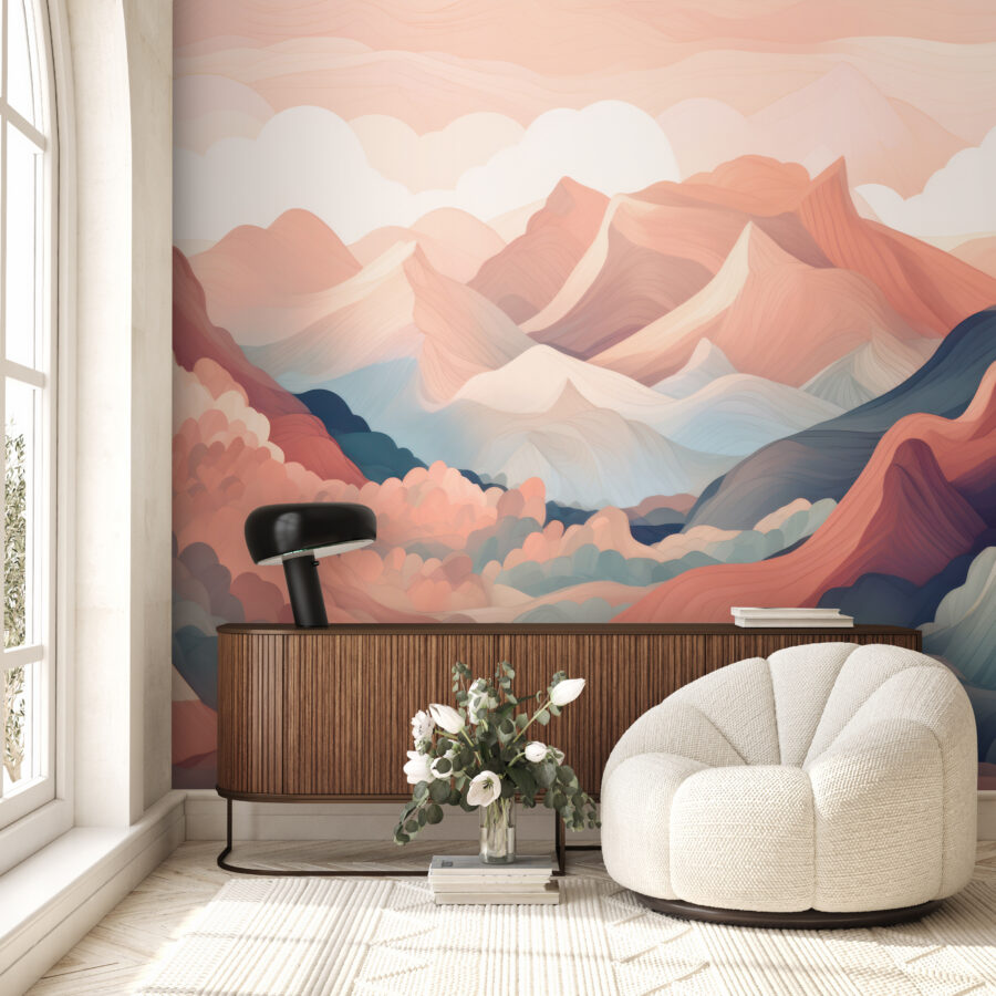 Pittura di montagne e nuvole