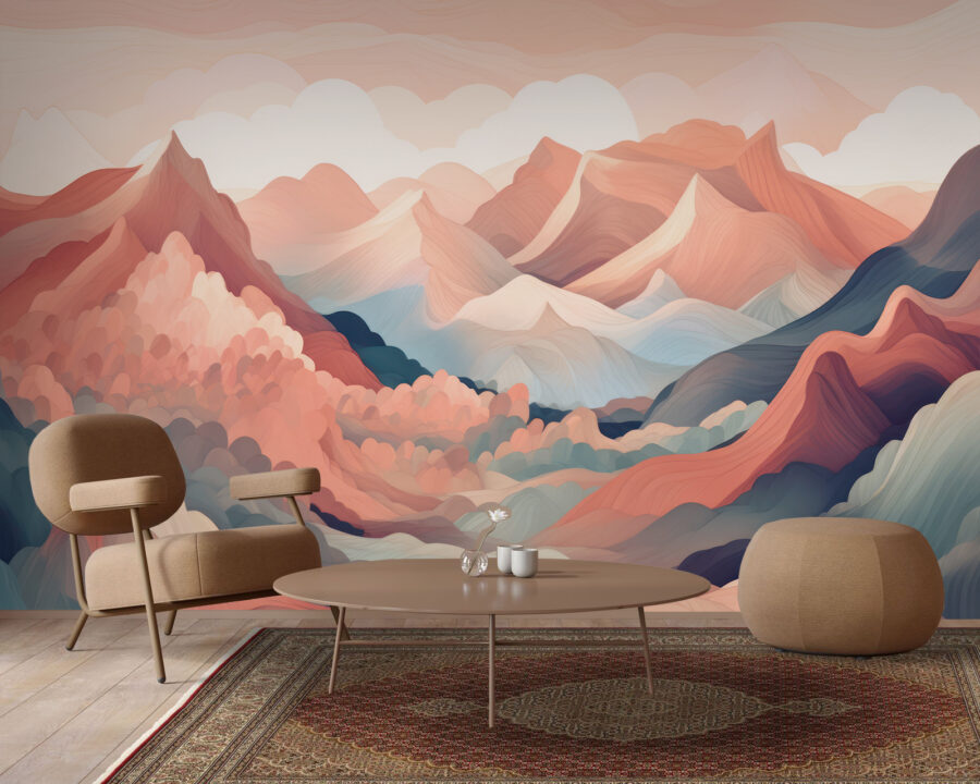 Pittura di montagne e nuvole