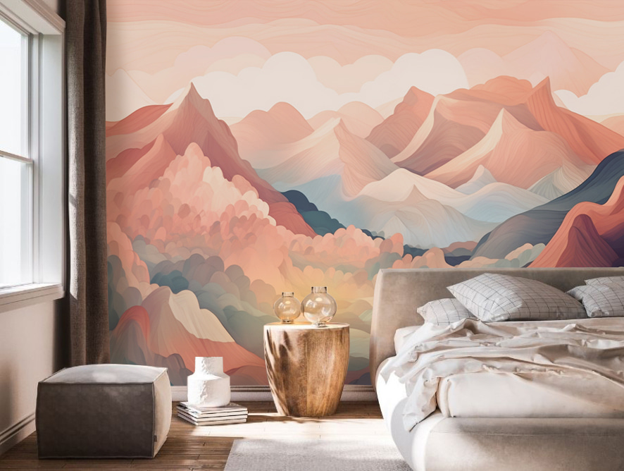 Pittura di montagne e nuvole