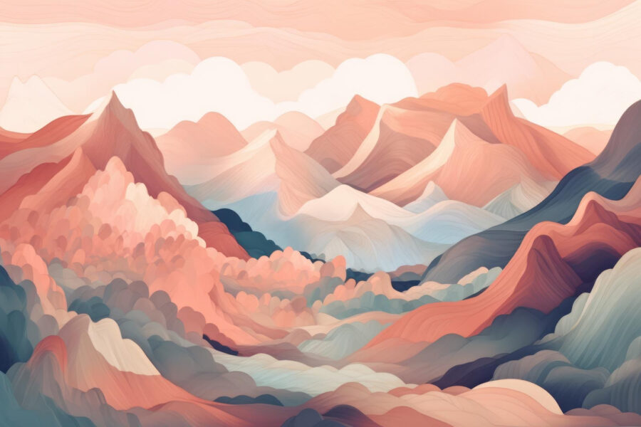 Pittura di montagne e nuvole
