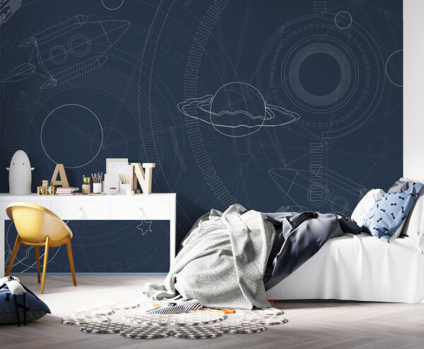 Sfondo blu e bianco con pianeti e stelle Sfondo blu e bianco con pianeti e stelle