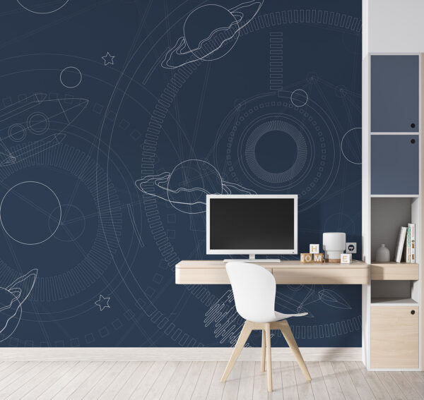 Sfondo blu e bianco con pianeti e stelle Sfondo blu e bianco con pianeti e stelle