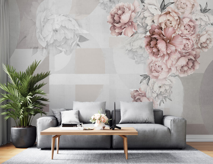 Morbidi fiori che completano forme astratte. Morbidi fiori che completano forme astratte.