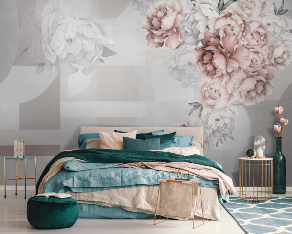Morbidi fiori che completano forme astratte. Morbidi fiori che completano forme astratte.