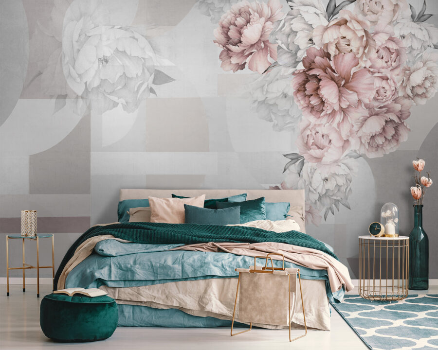 Morbidi fiori che completano forme astratte. Morbidi fiori che completano forme astratte.