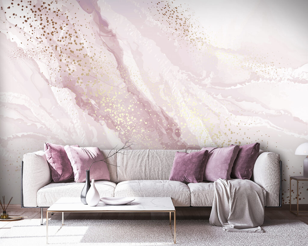 Shimmering blush mountain landscape art