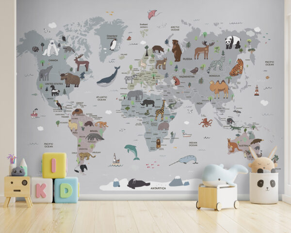 Mappa del mondo con animali Mappa del mondo con animali