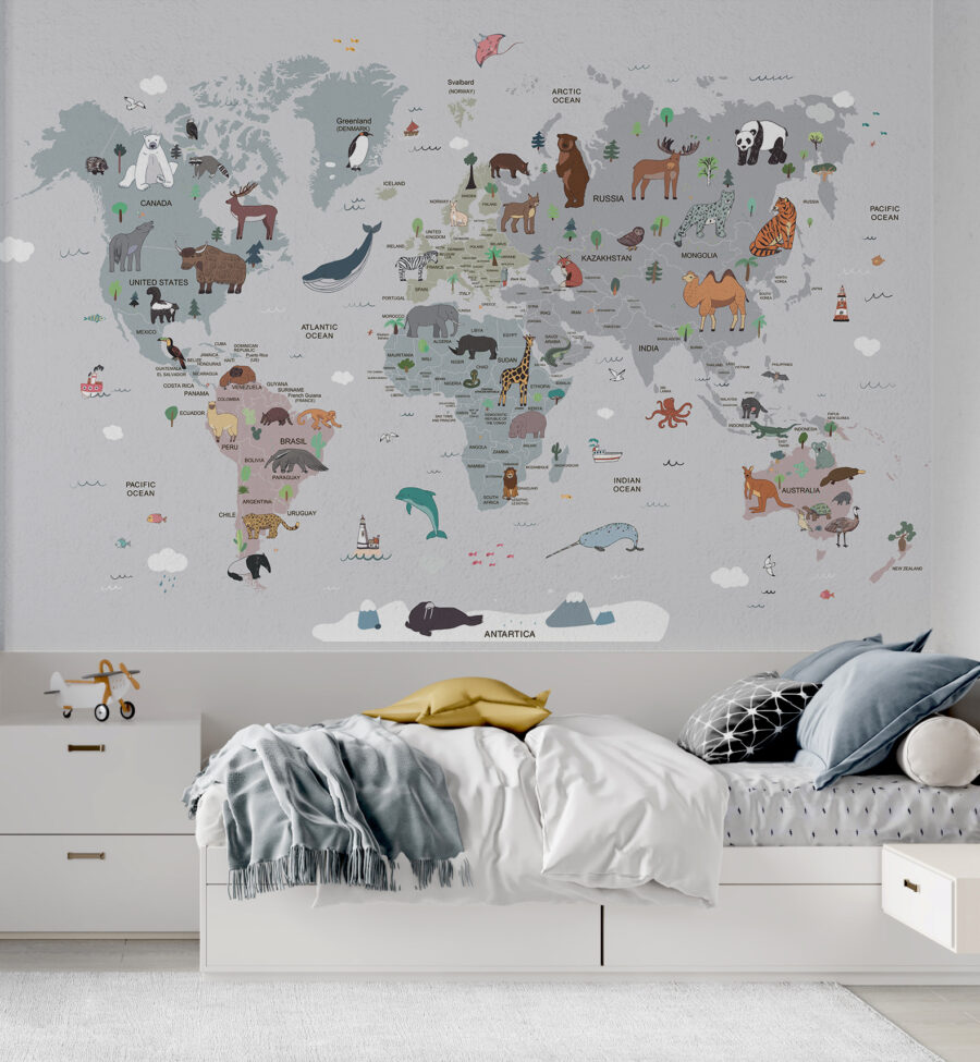 Mappa del mondo con animali Mappa del mondo con animali