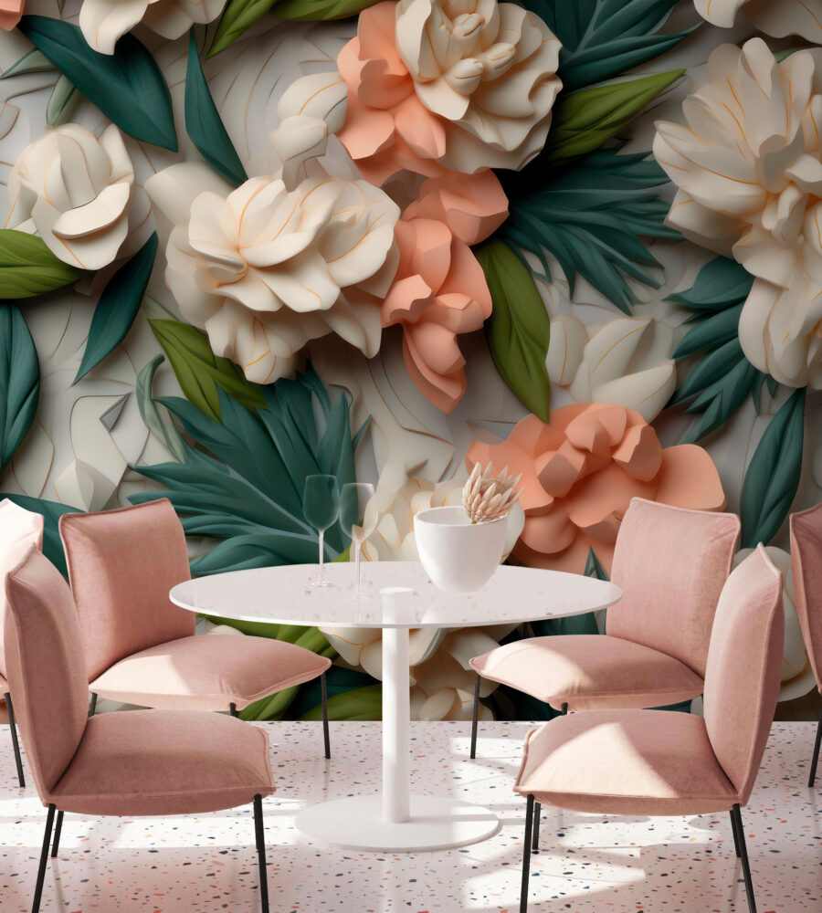 Carta da parati Fiori delicati con verde lussureggiante. - immagine 4