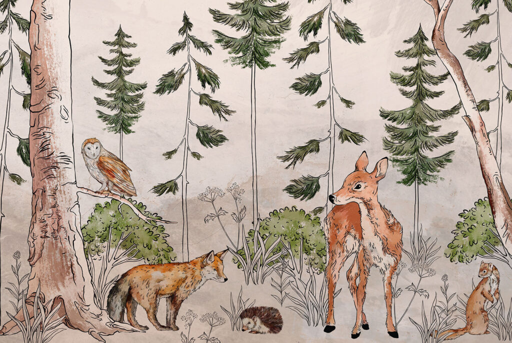Murale con animali e alberi Murale con animali e alberi