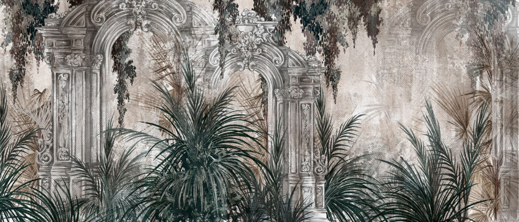 Pittura di un arco in pietra con piante Pittura di un arco in pietra con piante