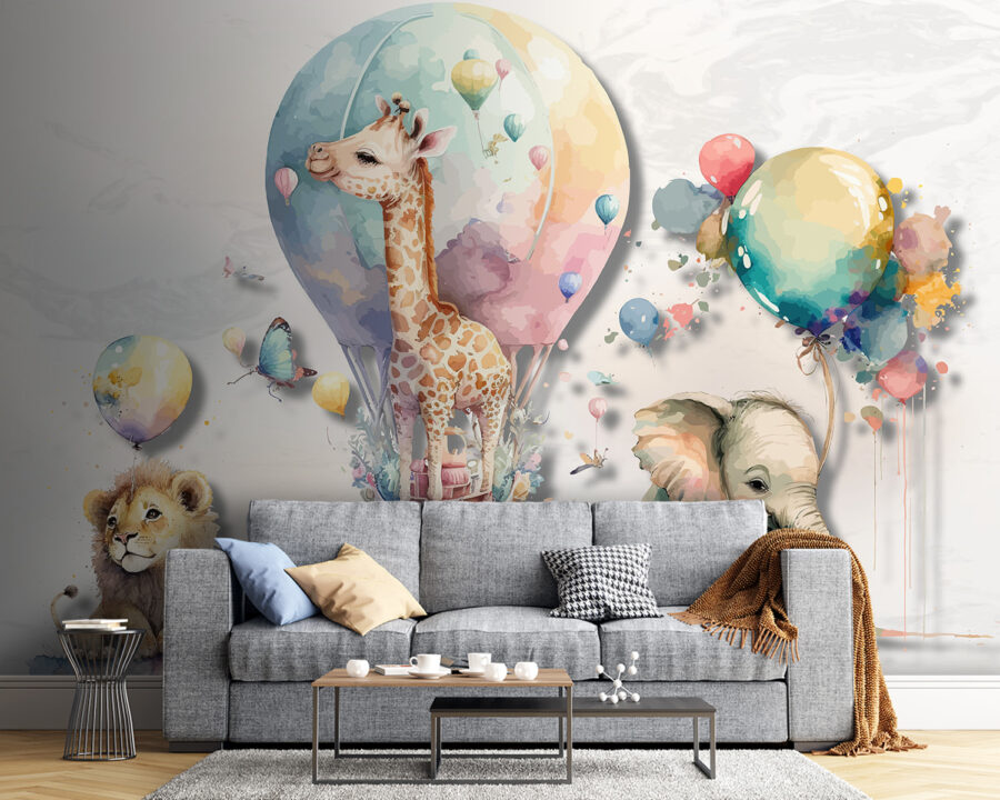 Gruppo di animali con palloncini