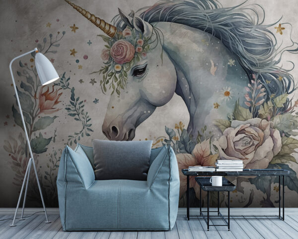 Unicorno con fiori e foglie Unicorno con fiori e foglie