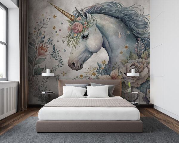 Unicorno con fiori e foglie Unicorno con fiori e foglie
