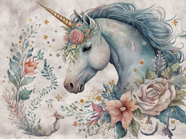 Unicorno con fiori e foglie Unicorno con fiori e foglie