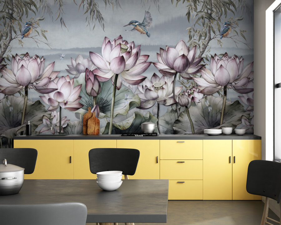 Pittura di fiori e di un uccello